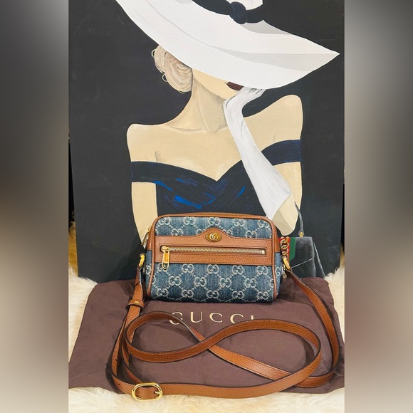 π₯ GUCCI GG DENIM OPHIDIA SHOULDER BAG FULL INCLUSION PRESTINE CONDITION - Picture 1 of 15
